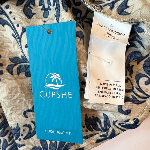 Cupshe Asymmetrical One Shoulder Pleated Blue Damask and Cream Mini Dress Large - Picture 11 of 14